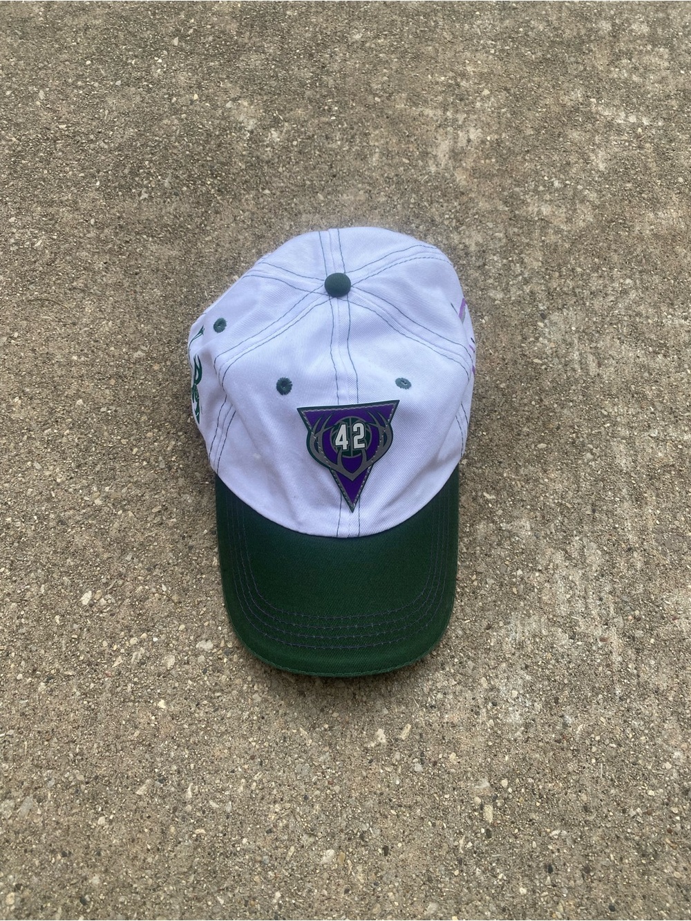 White and Green Baseball Cap with Purple 42 Patch - Milwaukee Bucks (NBA)